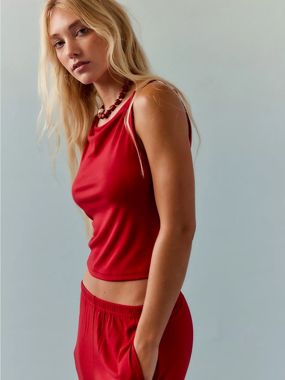 Free People Wide Leg Pants Set in Rich Red - Picture 2 of 7